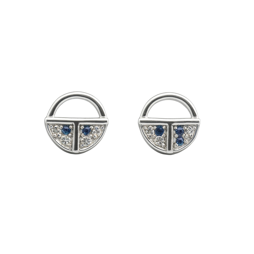 925 Sterling Silver Half-Moon CZ Stud Earrings