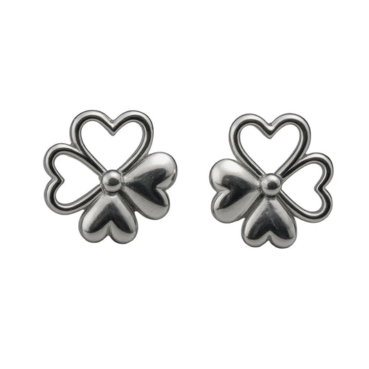 925 Sterling Silver Four-Leaf Clover Heart Stud Earrings