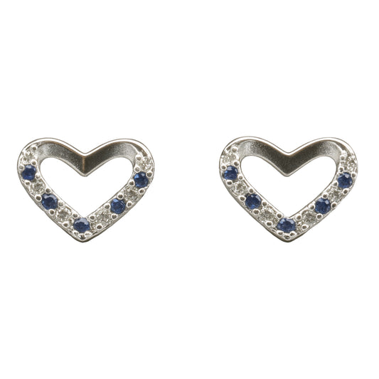 925 Sterling Silver Blue & White CZ Heart Stud Earrings