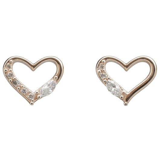 925 Sterling Silver Open Heart CZ Stud Earrings