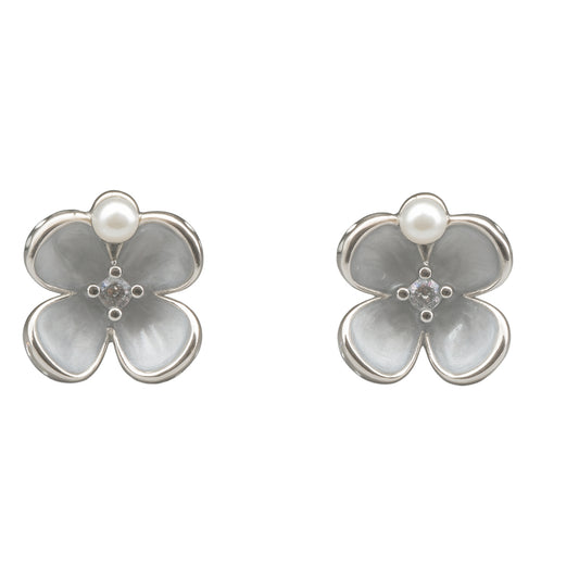 925 Sterling Silver Mother-of-Pearl Floral Stud Earrings