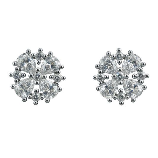 925 Sterling Silver Cluster Floral CZ Stud Earrings