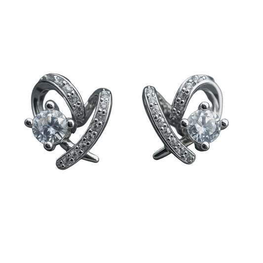 925 Sterling Silver Spiral CZ Stud Earrings