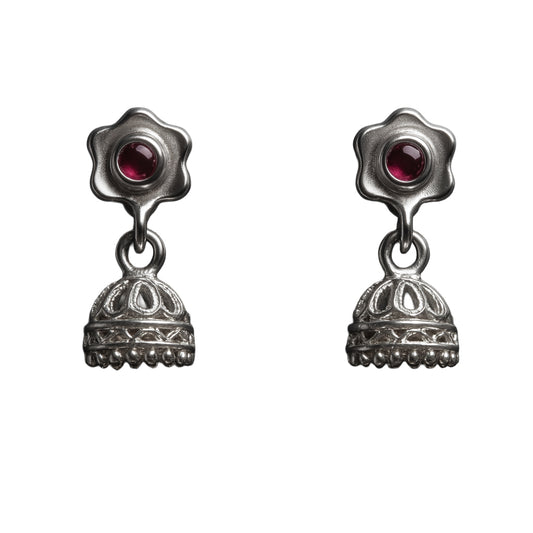 925 Sterling Silver Red Stone Jhumka Earrings