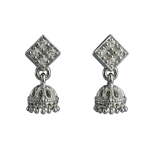 925 Sterling Silver Diamond Shape Jhumka Earrings