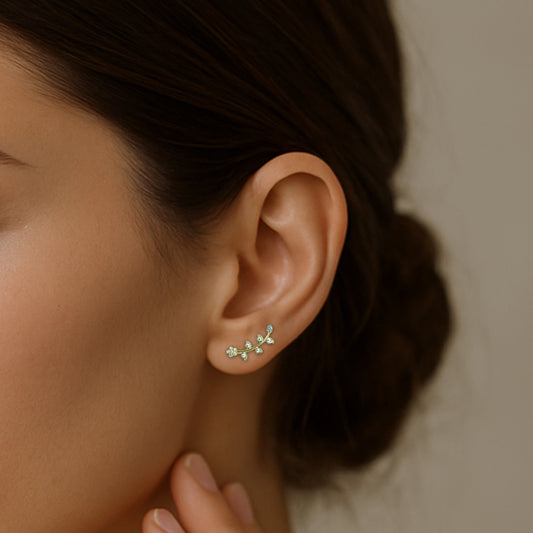 Floral Leaf CZ Ear Cuff / Bluetooth Earring – Gold Plated 925 Sterling Silver
