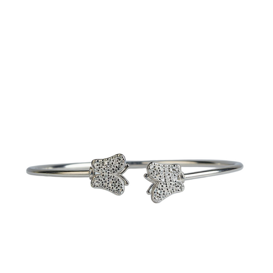 925 Sterling Silver Butterfly CZ Open Bangle Bracelet