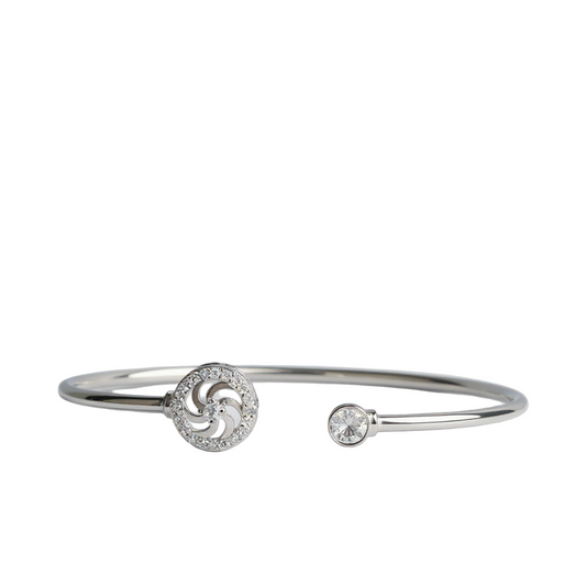 925 Sterling Silver Spiral CZ Open Bangle Bracelet