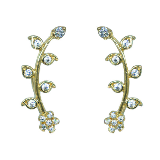 Floral Leaf CZ Ear Cuff / Bluetooth Earring – Gold Plated 925 Sterling Silver