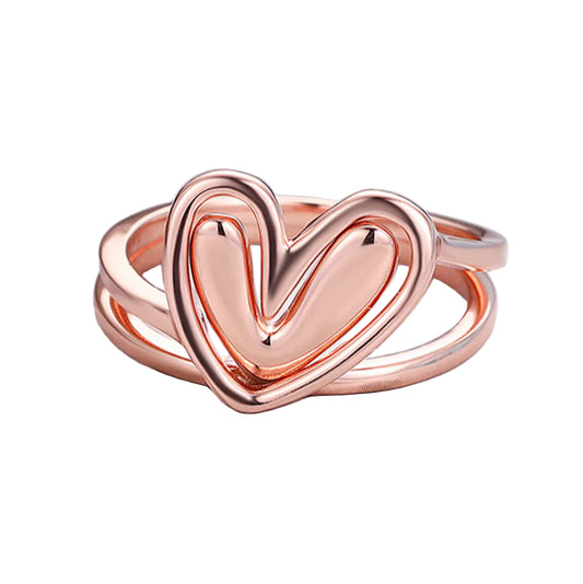 925 Sterling Silver Rose Gold Heart Ring – Single or Stackable Double Band Love Ring