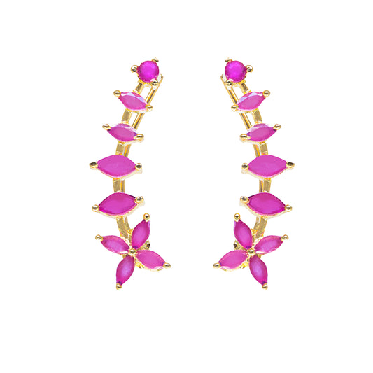Pink Marquise Floral Vine Ear Cuff / Bluetooth Earring – Gold Plated 925 Sterling Silver