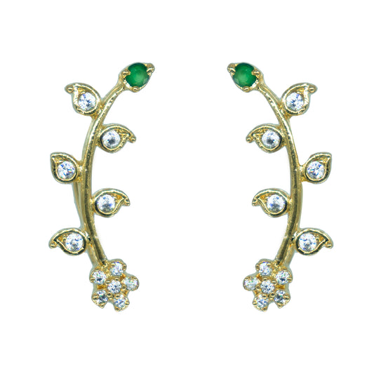 Green Leaf Vine Ear Cuff / Bluetooth Earring – Gold Plated 925 Sterling Silver