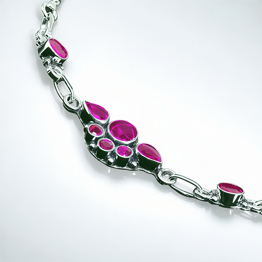925 Sterling Silver Pink Stone Anklet for Women