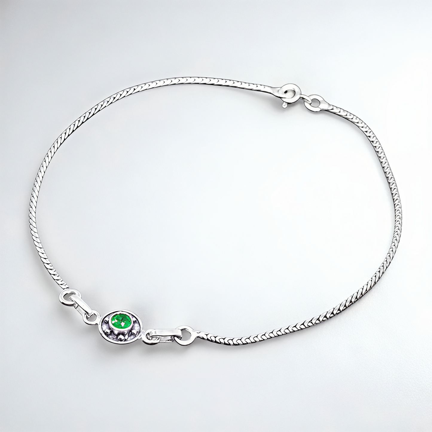 925 Sterling Silver Green Stone Classic Anklet Pair for Women