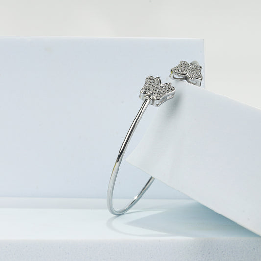925 Sterling Silver Butterfly CZ Open Bangle Bracelet