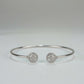 925 Sterling Silver Dual Round Halo CZ Open Bangle Bracelet