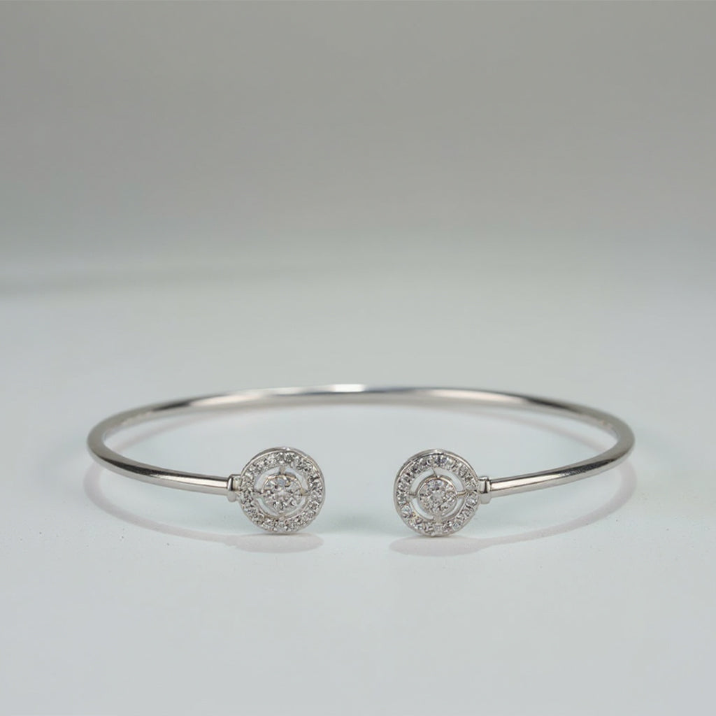 925 Sterling Silver Dual Round Halo CZ Open Bangle Bracelet