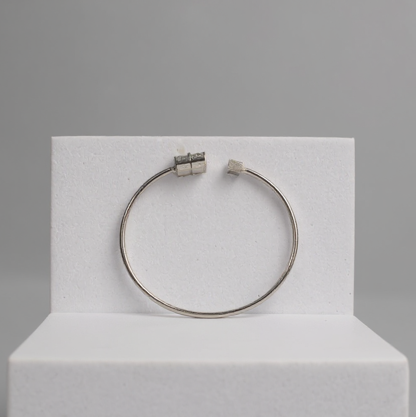 925 Sterling Silver Dual Square CZ Open Bangle Bracelet