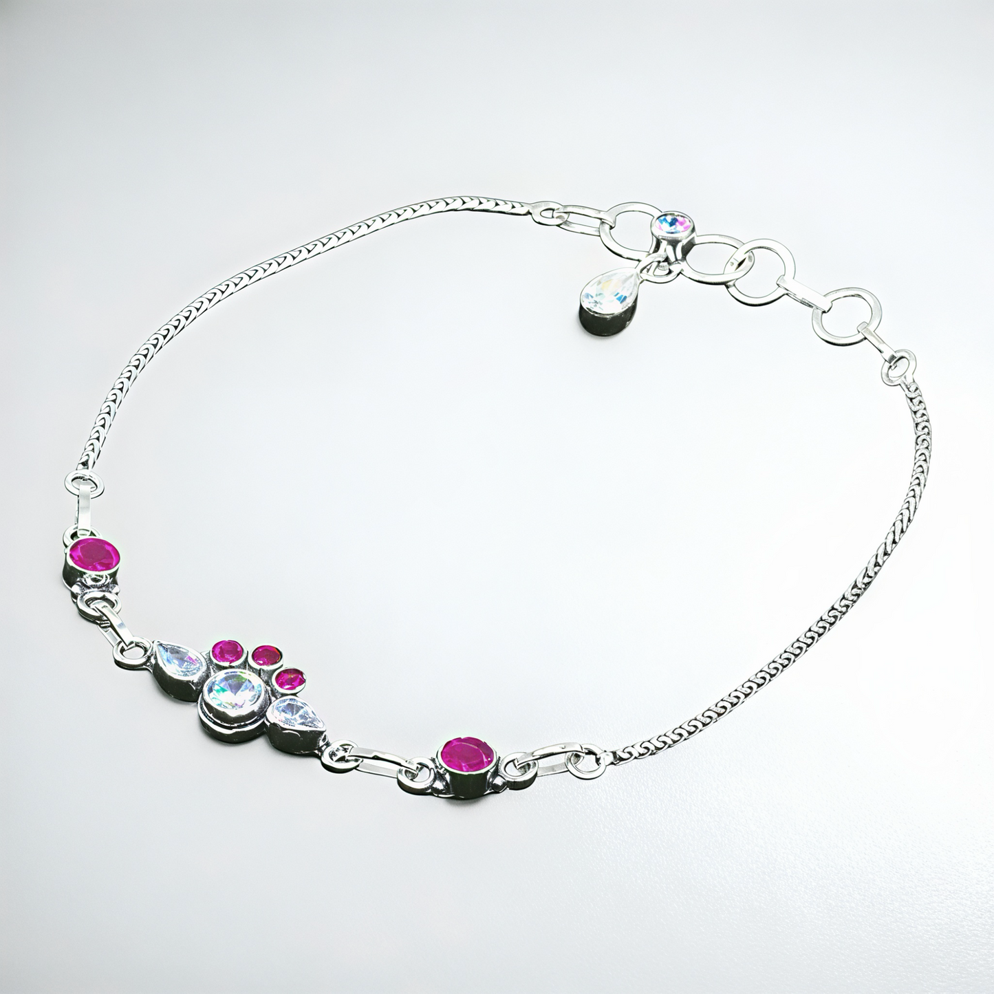 925 Sterling Silver Pink & White CZ Stone Anklet Pair for Women