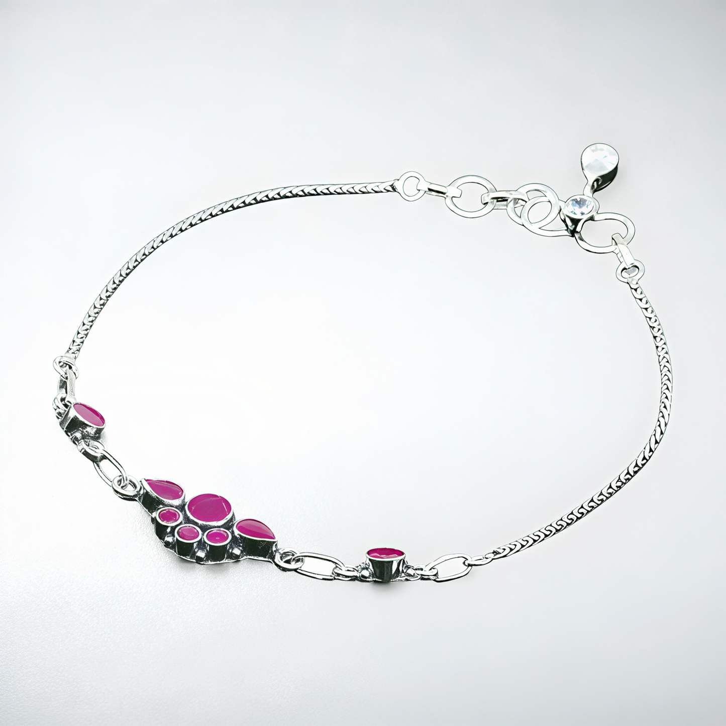 925 Sterling Silver Pink Stone Anklet for Women