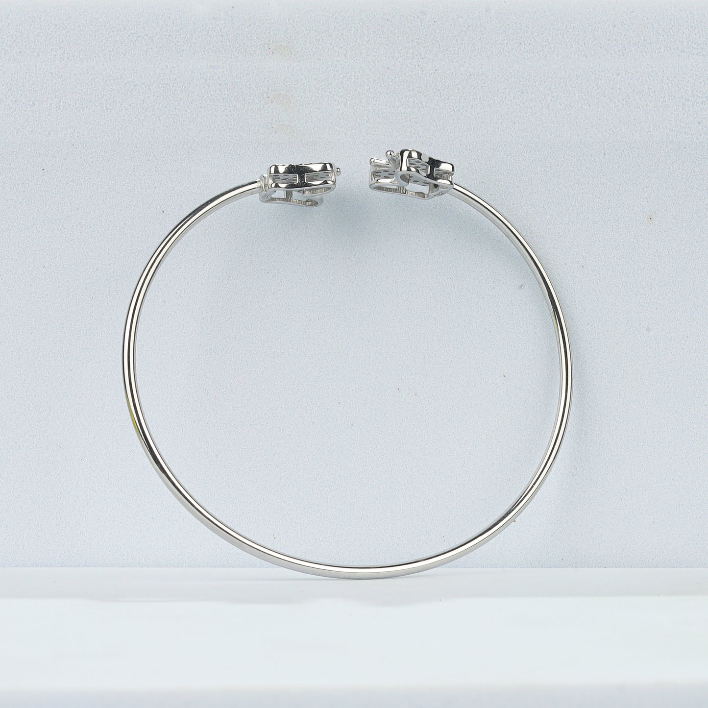 925 Sterling Silver Butterfly CZ Open Bangle Bracelet