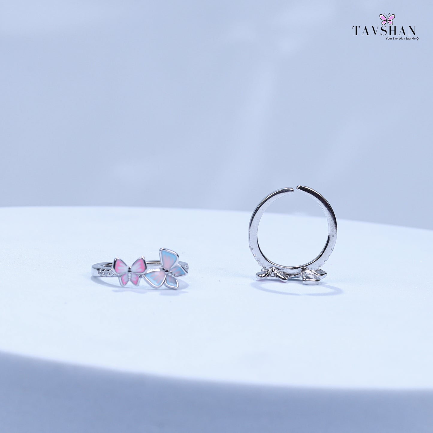 Trendy 925 Silver Adjustable Toe Ring – Butterfly & Floral Enamel Design