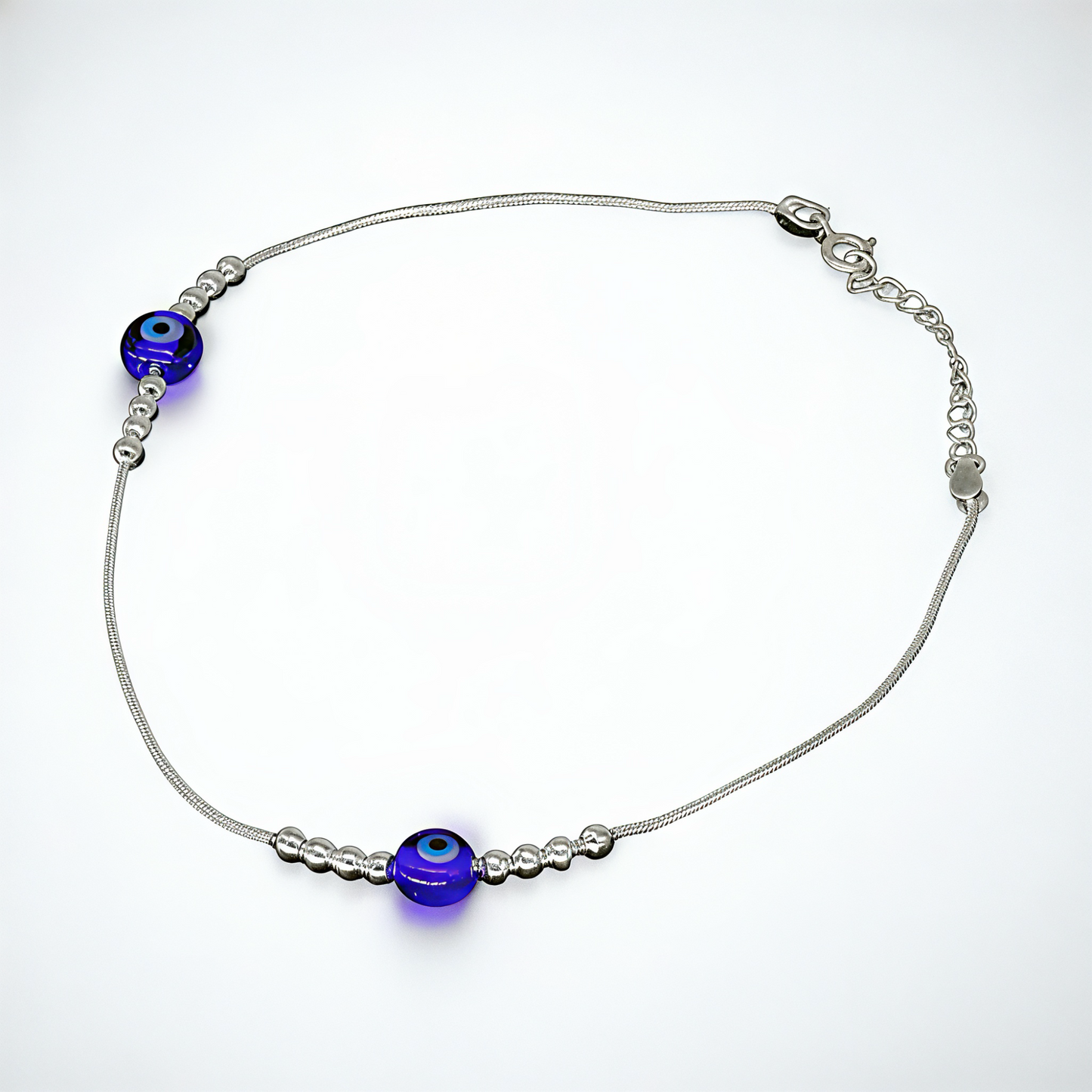 925 Sterling Silver Blue Evil Eye Anklet Pair for Women