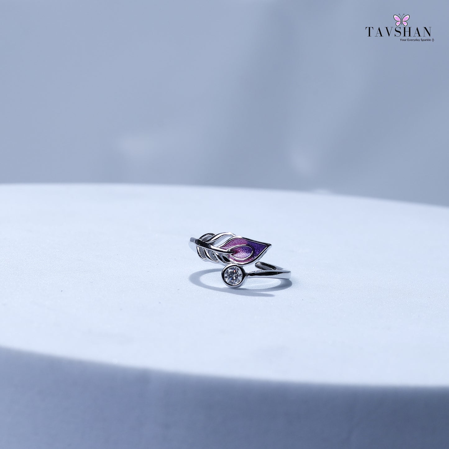 Elegant Sterling Silver Adjustable Toe Ring – Leaf Design with Enamel & Stone Accent