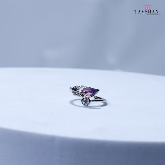 Elegant Sterling Silver Adjustable Toe Ring – Leaf Design with Enamel & Stone Accent