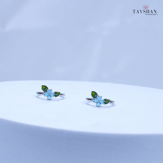 Stylish Sterling Silver Flower Toe Ring – Two Colored Leaves & Adjustable Fit