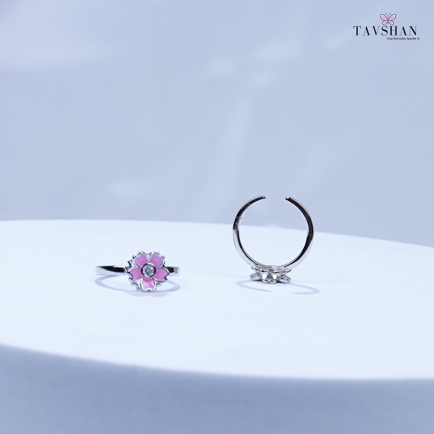Handcrafted 925 Sterling Silver Adjustable Toe Ring – Pink Blossom Design