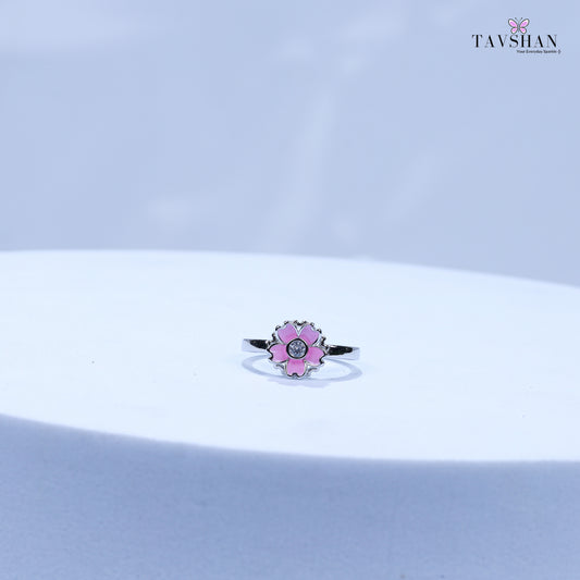 Handcrafted 925 Sterling Silver Adjustable Toe Ring – Pink Blossom Design