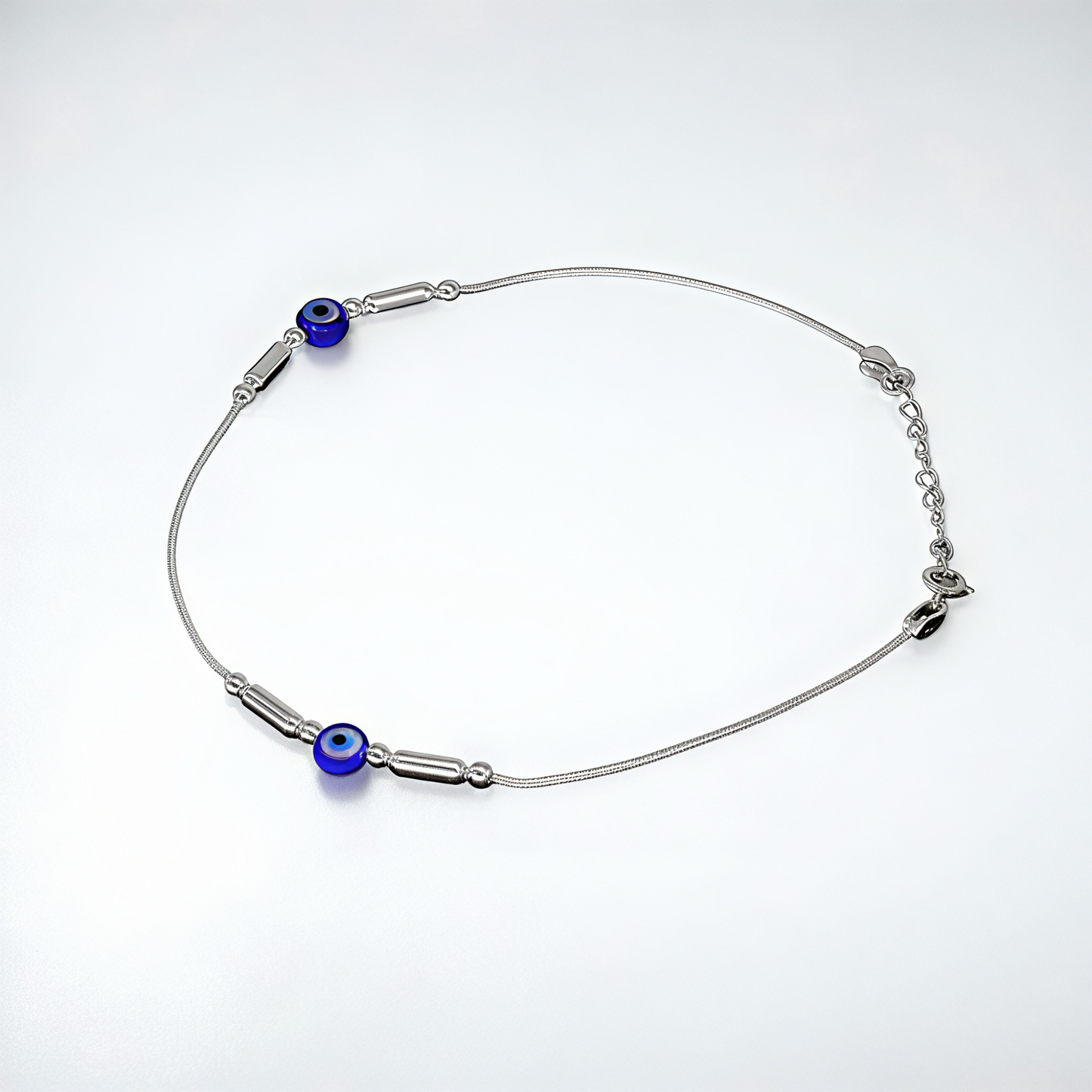 925 Sterling Silver Dual Evil Eye Anklet Pair for Women
