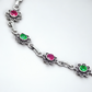 925 Sterling Silver Ruby & Emerald Floral Anklet Pair for Women
