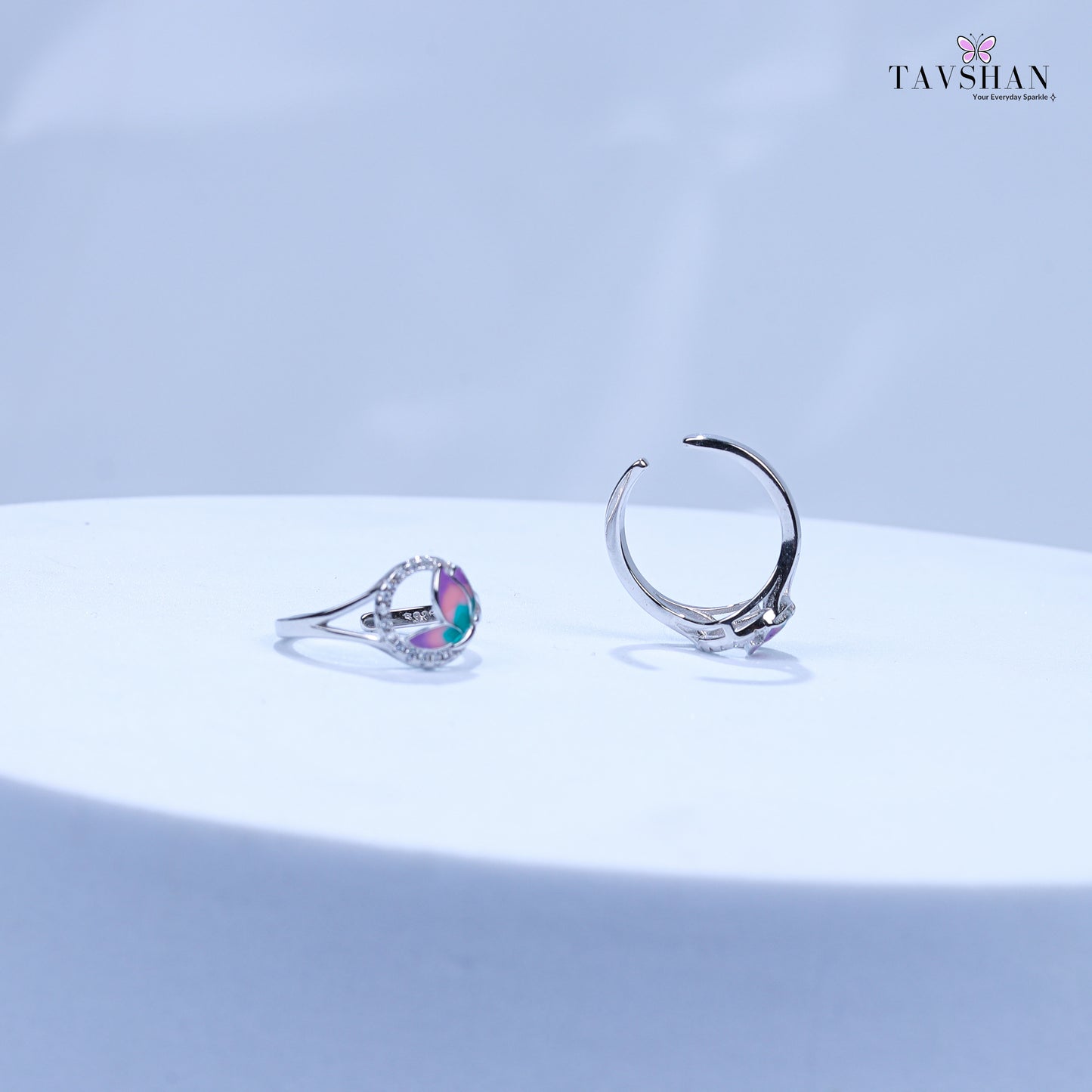 Charming Sterling Silver Toe Ring – Pink & Teal Enamel, Sparkling Finish