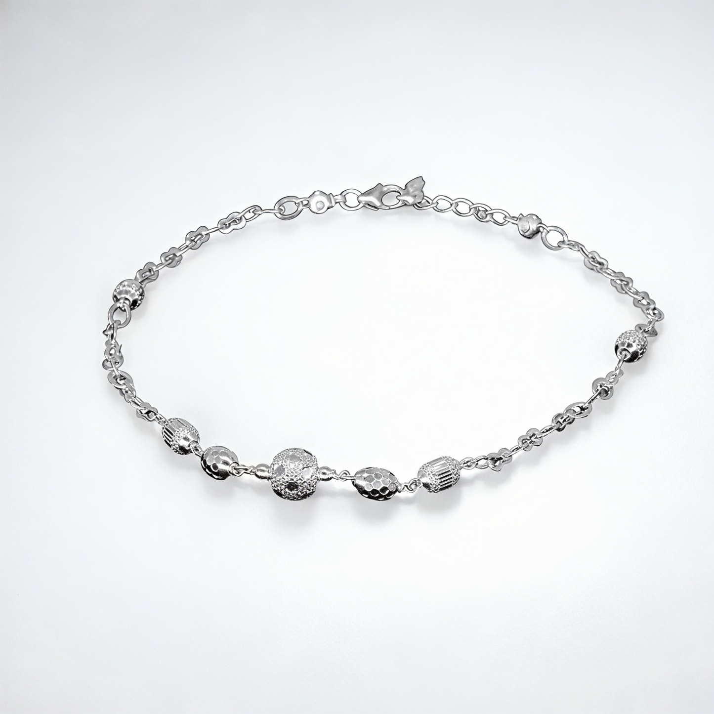 925 Sterling Silver Textured Round Bead Anklet Pair for Women