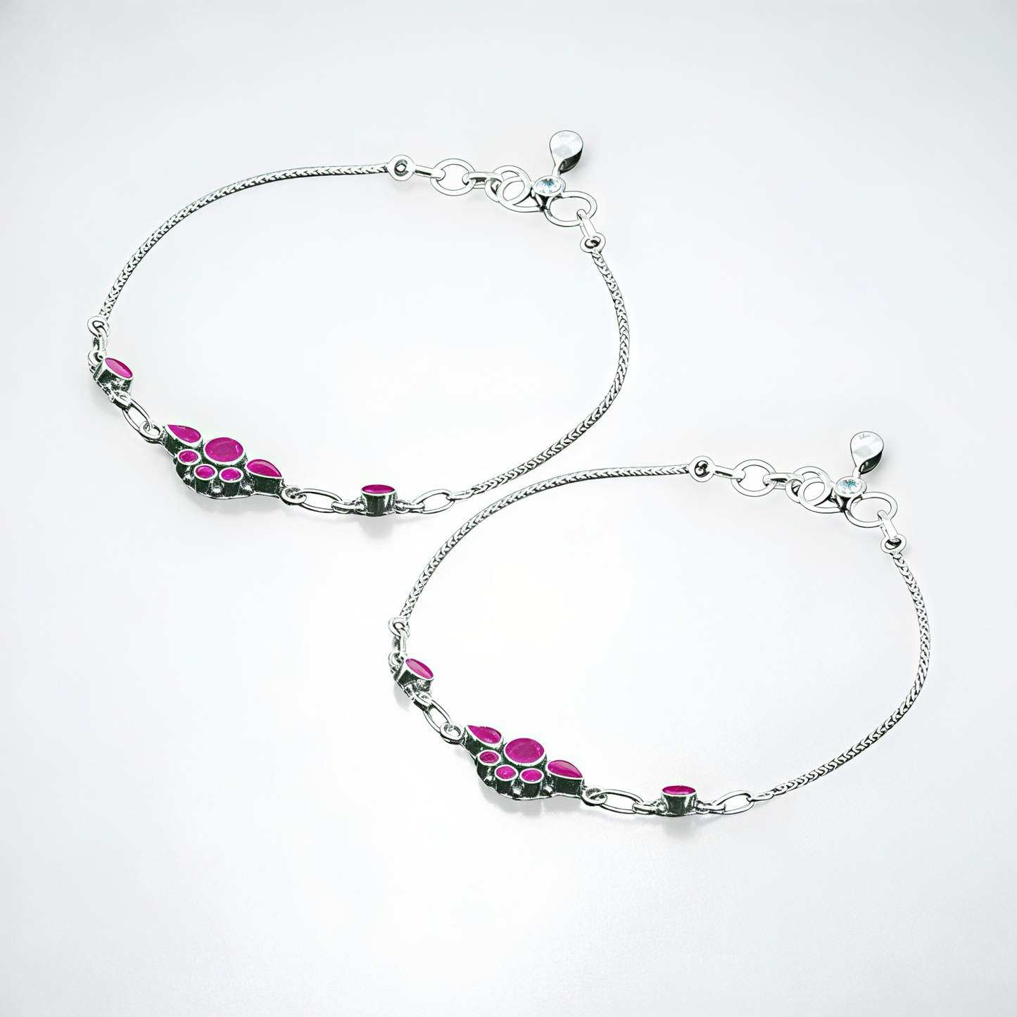 925 Sterling Silver Pink Stone Anklet for Women