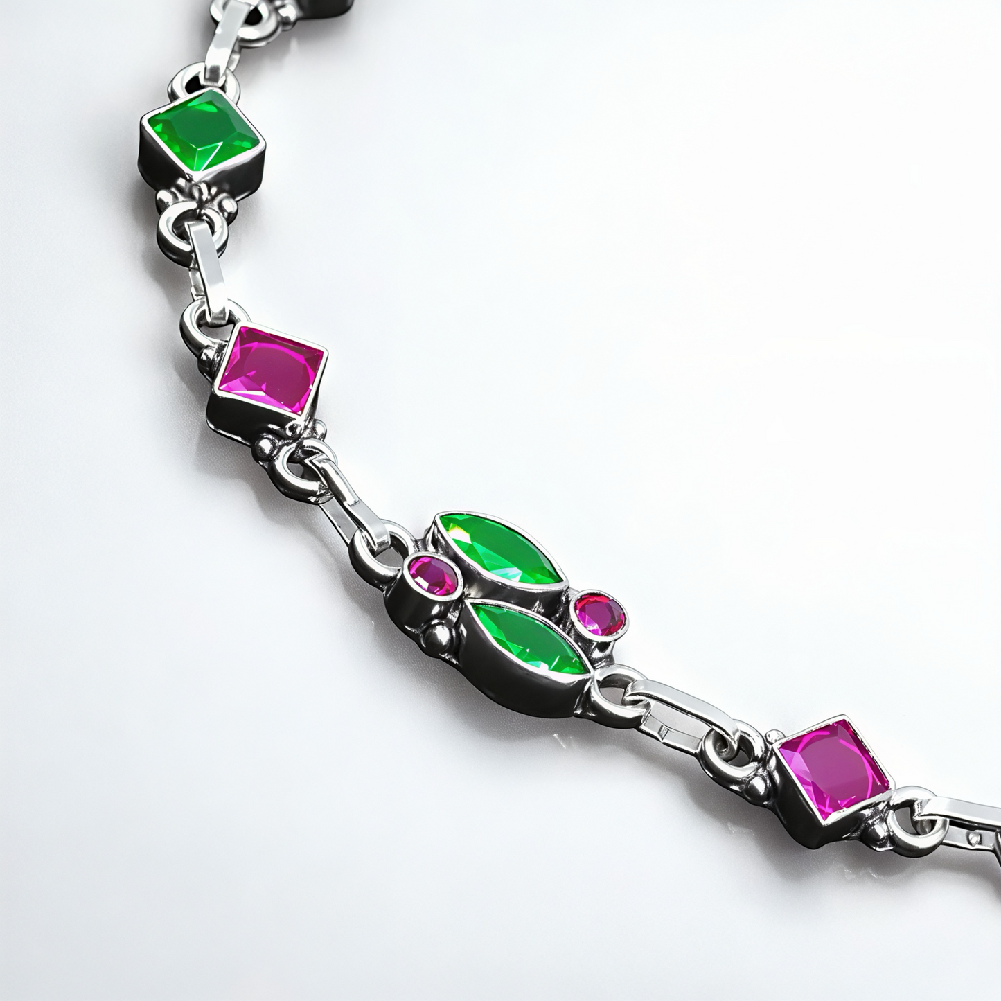 925 Sterling Silver Ruby & Emerald CZ Anklet Pair for Women