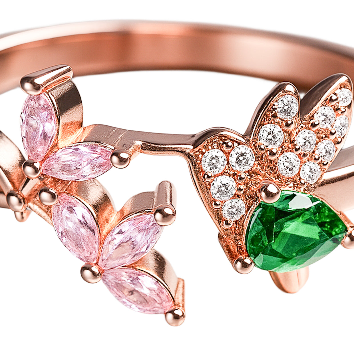925 Sterling Silver Rose Gold Hummingbird Ring
