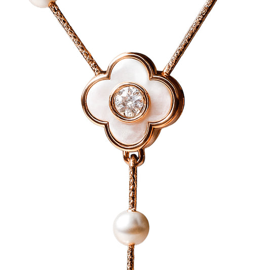 Rose Gold Pearl Drop Floral Necklace in 925 Sterling Silver
