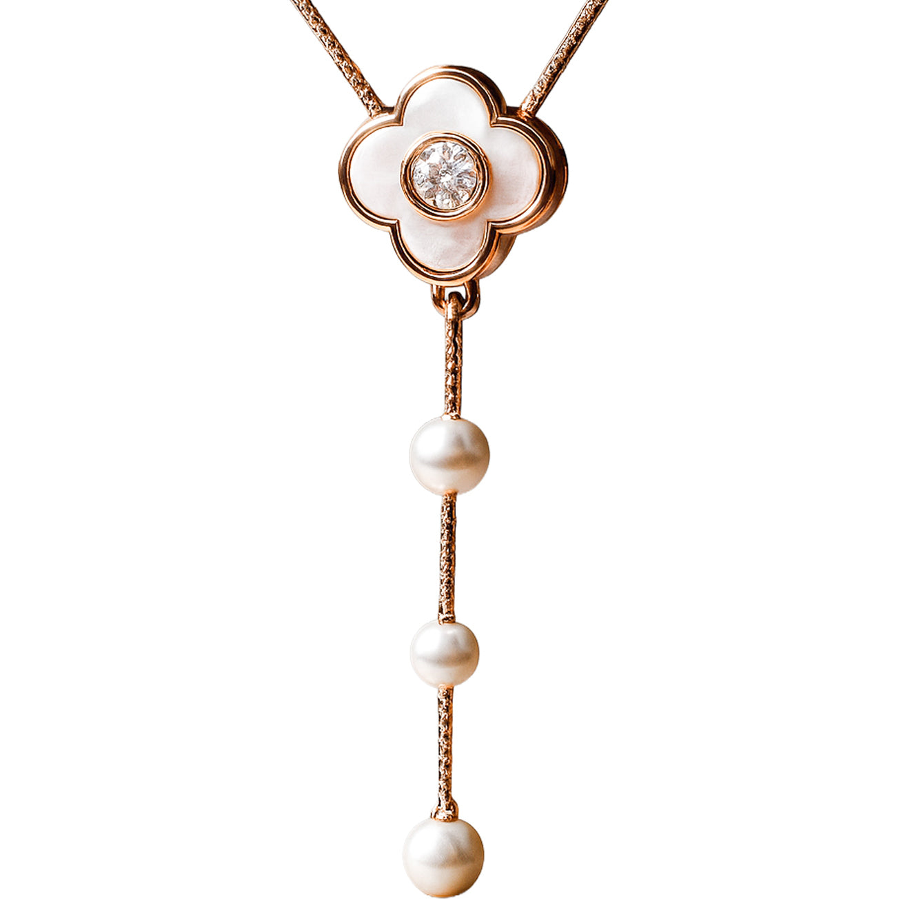 Rose Gold Pearl Drop Floral Necklace in 925 Sterling Silver