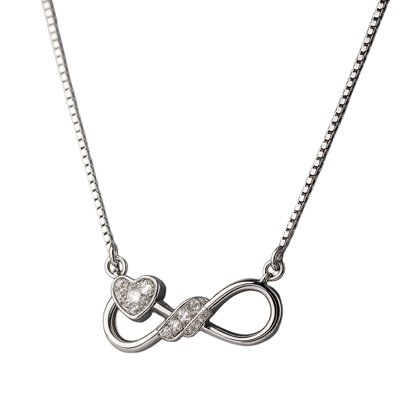 Infinity Pendant Necklace with Solitaire in 925 Sterling Silver – Eternal Sparkle