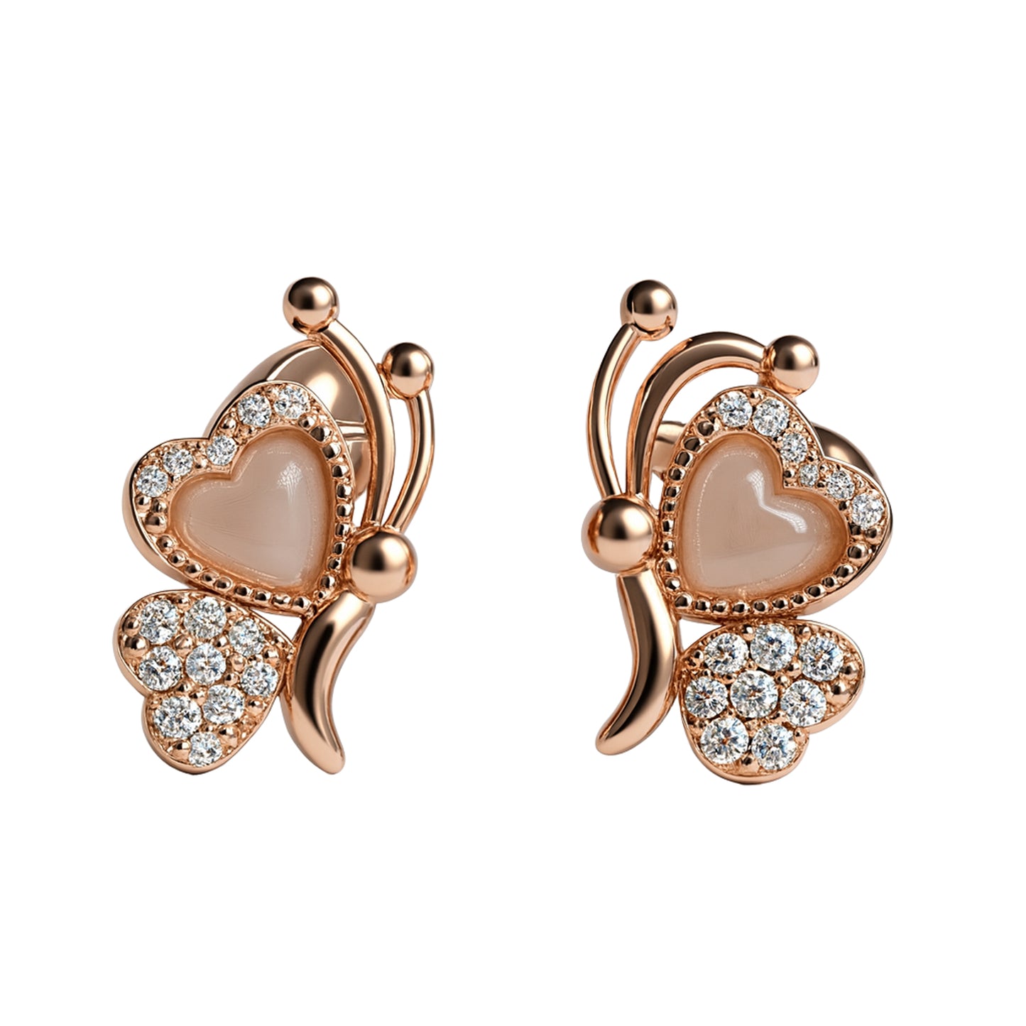 925 Sterling Silver Rose Gold Plated Butterfly Heart Earrings with CZ Stones