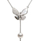 Butterfly Pearl Drop Y Necklace in 925 Sterling Silver