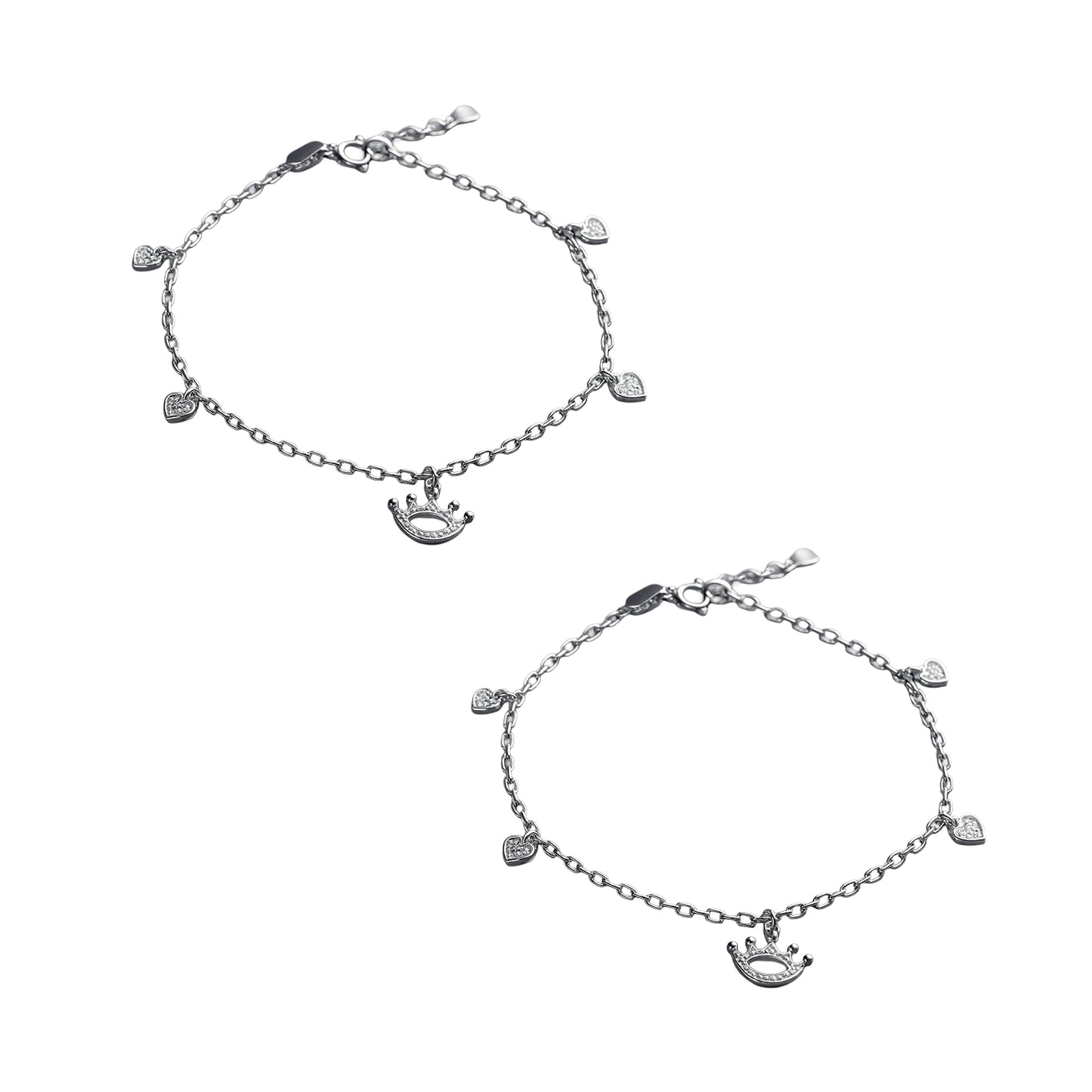 Silver Crown & Heart Charm Anklet