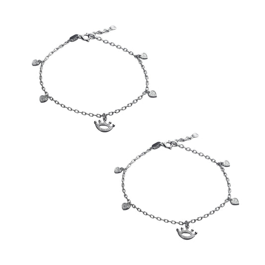 Silver Crown & Heart Charm Anklet