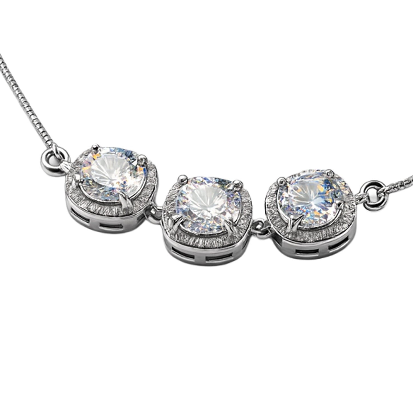 925 Sterling Silver Triple Halo CZ Adjustable Bracelet