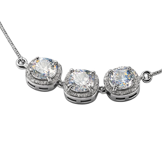 925 Sterling Silver Triple Halo CZ Adjustable Bracelet
