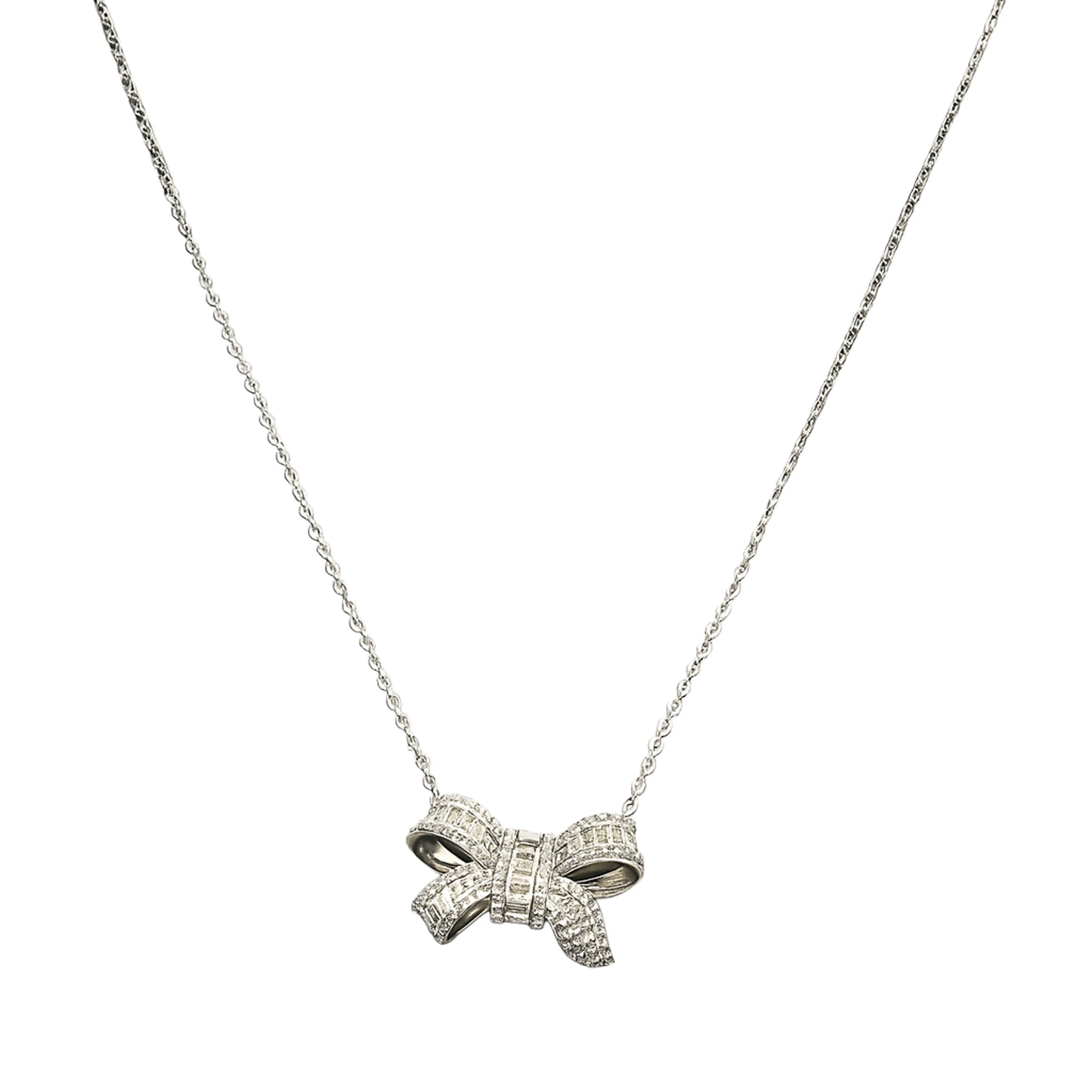 Elegant Bow Pendant Necklace in 925 Sterling Silver with Sparkling CZ Stones