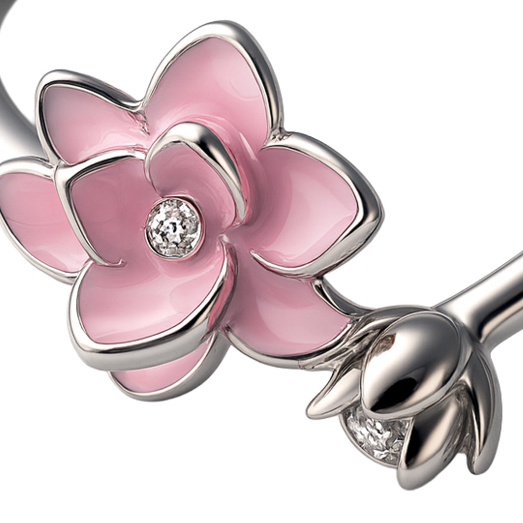 925 Sterling Silver Pink Enamel Lotus Flower Ring